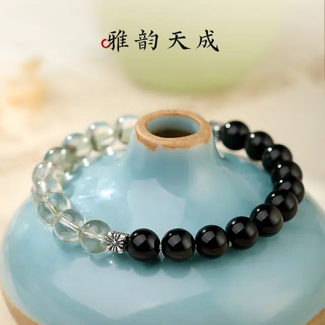 茂琼 简约 时尚 双拼珠设计高级感百搭小众饰品#好运 黑曜石 手串 男女同款情侣款