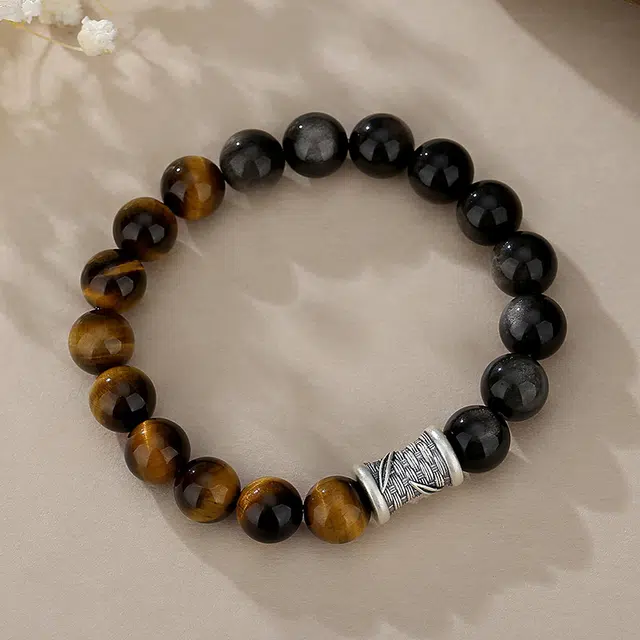 茂琼 财源广进 平平安安 复古潮酷串珠手饰品 黑曜石 手串 男款