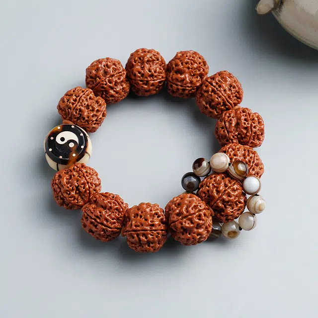 茂琼 新中式国潮复古典雅气质文玩原籽精品红皮五瓣满肉佛珠文玩时尚百搭高级文玩盘玩念珠#好运 金刚菩提 手串 男款