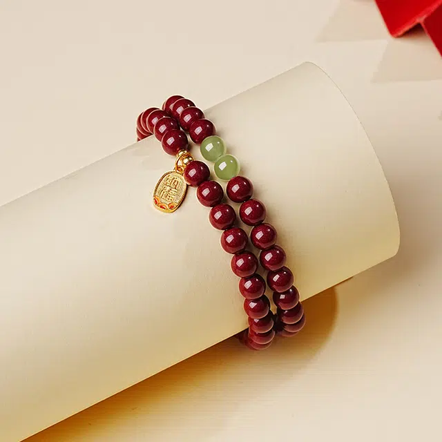 茂琼 鸿运来财柿柿如意万事顺遂中式国潮复古简约小众设计高级文玩红色本命年时尚百搭念珠转运珠#好运 朱砂 手串 女款