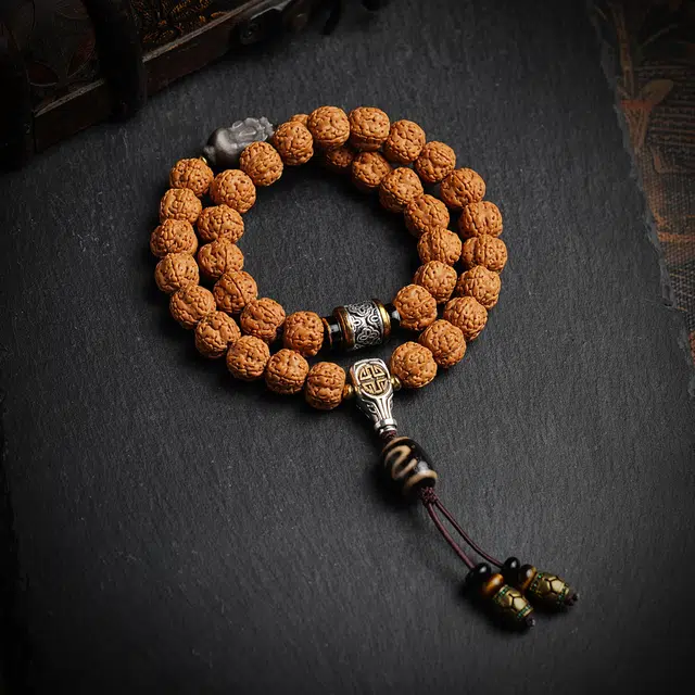 茂琼 万事顺遂吉祥如意满肉原籽五瓣矮桩双龙纹佛念珠文玩天珠配饰手持国潮复古民族风轻奢高端叠戴文玩念珠#好运 金刚菩提 手串 男款