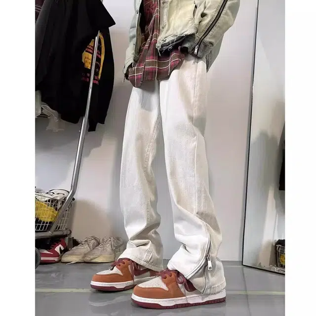 美式高街复古百搭直筒长裤牛仔裤 男女同款