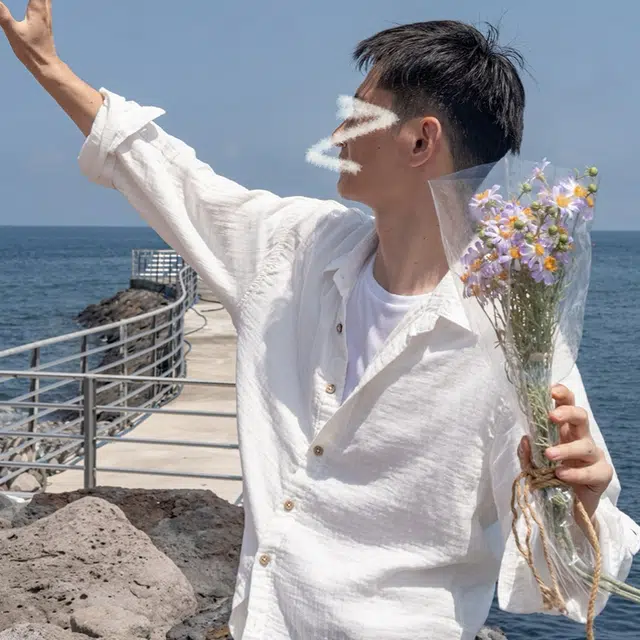几立 翻领纯色纽扣文艺长袖衬衫 男女同款