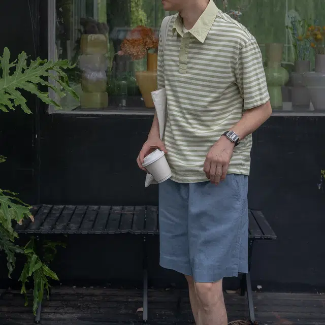 几立 微皱纯色中腰舒适百搭宽松五分休闲短裤 男女同款
