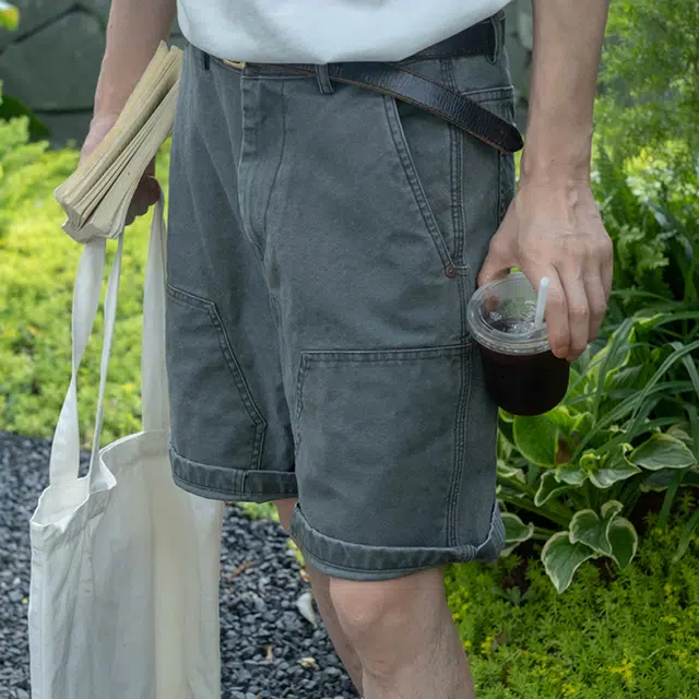 几立 双色可洗褪水洗纯色中腰休闲短裤 男女同款