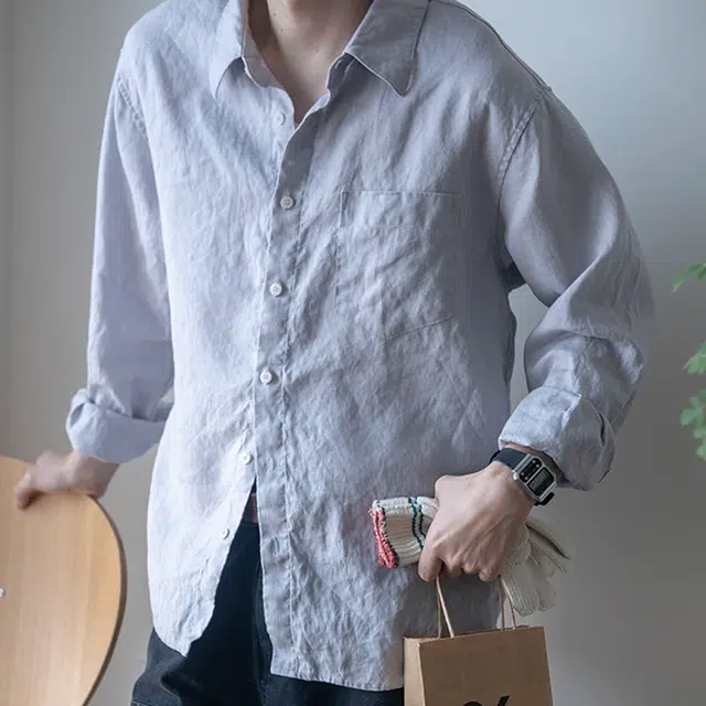 几立 低饱和度纯亚麻简约长袖衬衫 男女同款