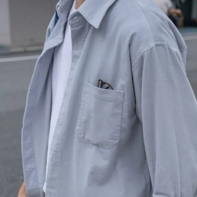 几立 美式复古情侣休闲百搭亲肤透气三色基础灯芯绒长袖衬衫 男女同款