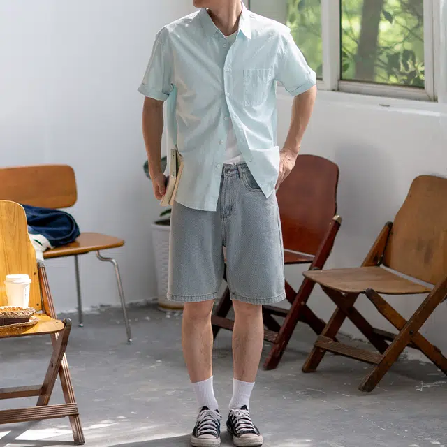 几立 多色宽松纯色时尚短袖衬衫 男女同款