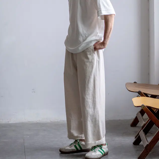 几立 夏季 不粘腿纯色百搭中腰水洗休闲裤 男女同款