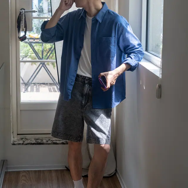 几立 美式复古日常通勤刺绣花边拼接棉麻混纺休闲百搭文艺感长袖衬衫 男女同款