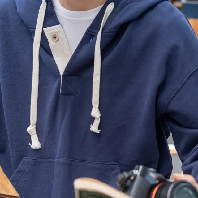 几立  美式复古重磅日常通勤异形扣半开襟纯棉毛圈布百搭情侣连帽卫衣 男女同款