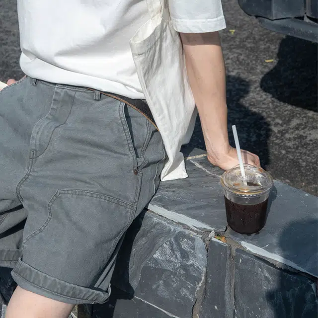 几立 双色可洗褪水洗纯色中腰休闲短裤 男女同款