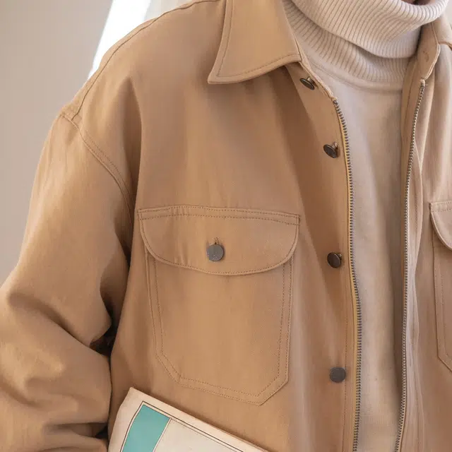 几立 宽松加绒纯色常规长袖翻领夹克 男女同款