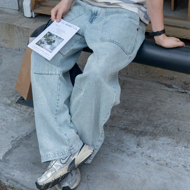 几立 直筒休闲百搭宽松牛仔裤 男女同款