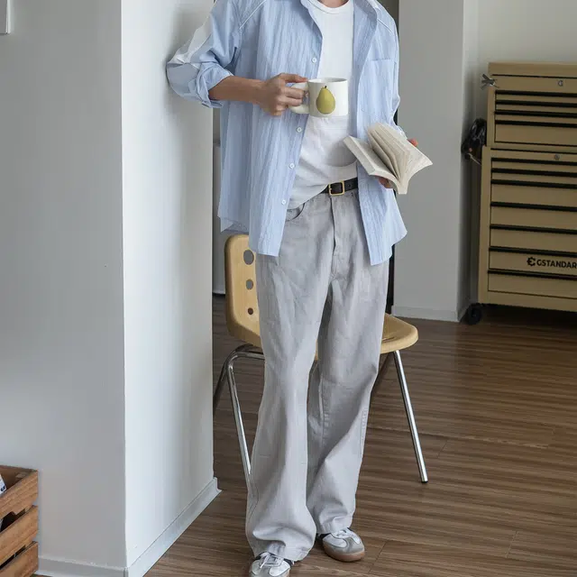 几立 美式重磅复古日常通勤情侣百搭纯棉斜纹宽松休闲裤 男女同款