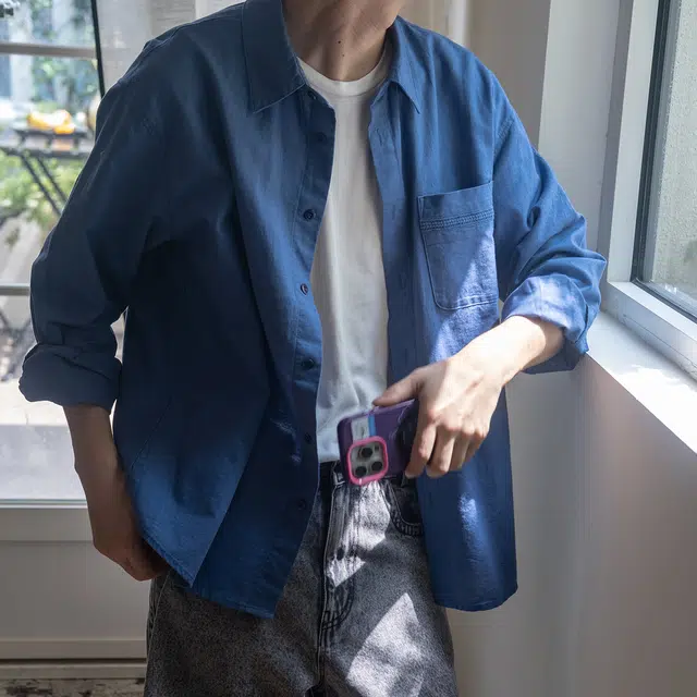几立 美式复古日常通勤刺绣花边拼接棉麻混纺休闲百搭文艺感长袖衬衫 男女同款