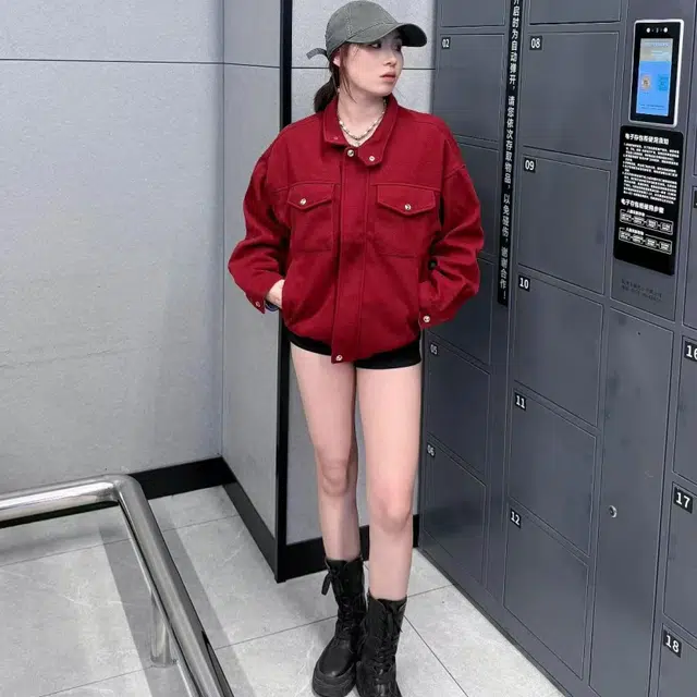 一碗士多  纯色简约复古设计毛呢慵懒百搭巴恩风飞行员翻领防风工装宽松舒适休闲日常城市户外通勤显瘦高级感棒球服 男女同款