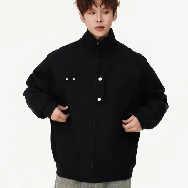 一碗士多 纯色拉链拼接解构纽扣美式复古高街时尚流行痞帅个性高级设计日常通勤宽松舒适百搭不挑人夹克 男女同款