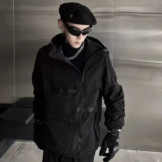 一碗士多 连帽多拉链大口袋设计纯色百搭户外日常登山韩系潮流痞帅机能风感小众重工实用夹克 男女同款