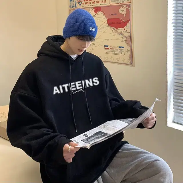 一碗士多 美式高街复古字母印花小众时尚青春垂感经典款百搭简约落肩纯色宽松舒适连帽长袖运动户外通勤卫衣 男女同款