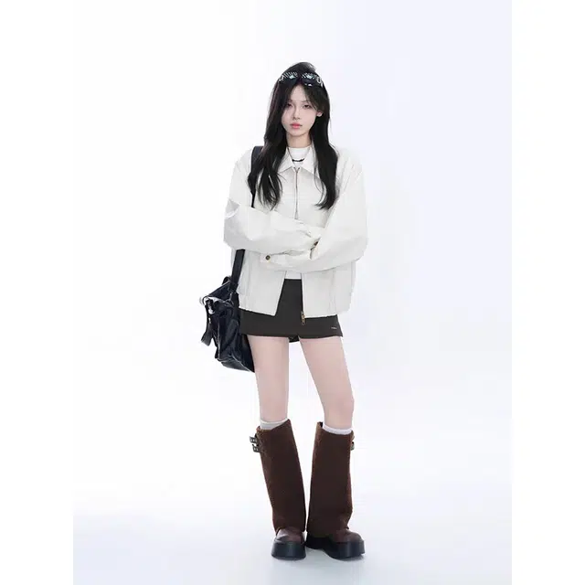 一碗士多 拼接解构纯色翻领拉链美式复古高街时尚流行痞帅个性高级设计日常通勤宽松舒适百搭不挑人夹克 男女同款