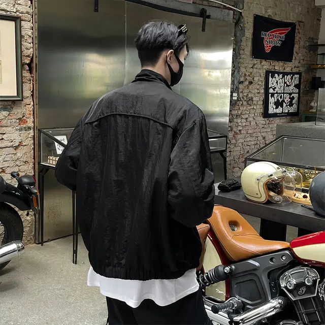 一碗士多 美式复古高街小众百搭纯色简约拉链立领宽松防风防水日常通勤户外运动跑步经典款夹克 男女同款