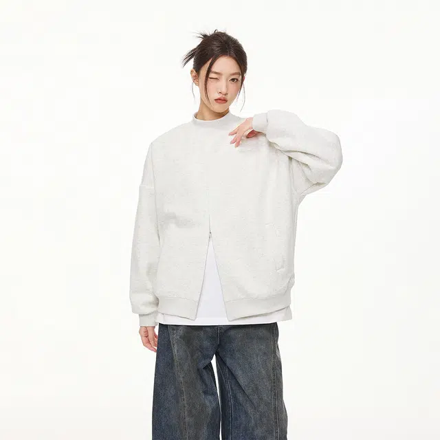 一碗士多 纯色圆领简单个性小众设计舒适亲肤日常户外通勤运动训练美式复古时尚百搭宽松休闲潮流保暖防风夹克 男女同款