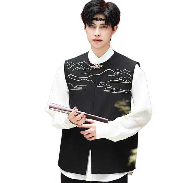 一碗士多 新中式复古刺绣设计隐藏金属扣宽松舒适小众百搭日常通勤户外活动高级感马甲 男女同款