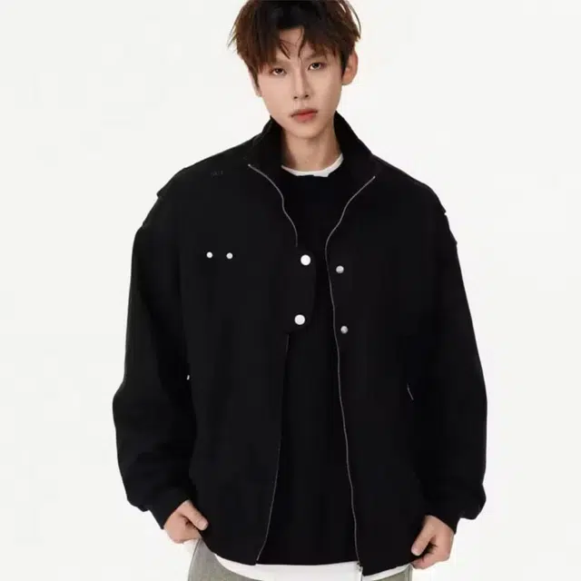 一碗士多 纯色拉链拼接解构纽扣美式复古高街时尚流行痞帅个性高级设计日常通勤宽松舒适百搭不挑人夹克 男女同款