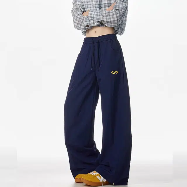 一碗士多 直筒刺绣高级感设计时尚美式复古慵懒风工装裤微喇通勤日常百搭弯刀裤舒适宽松跳舞出片纯色长款休闲裤 男女同款