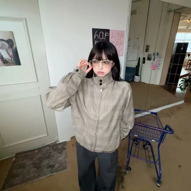 一碗士多  千鸟格贴布撞色拼接哈灵顿宽松休闲舒适百搭不挑人显瘦美式复古高街老钱风日常城市户外通勤出街拍照小众高级感棒球服 男女同款