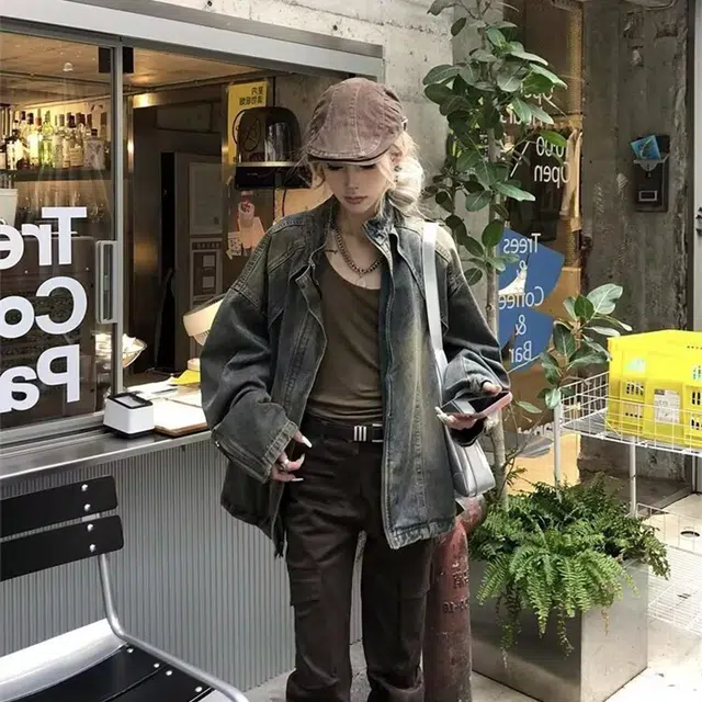 一碗士多 美式做旧水洗拼接设计感袖口拉链复古百搭小众个性拍照通勤日常户外时尚痞帅立领牛仔夹克 男女同款