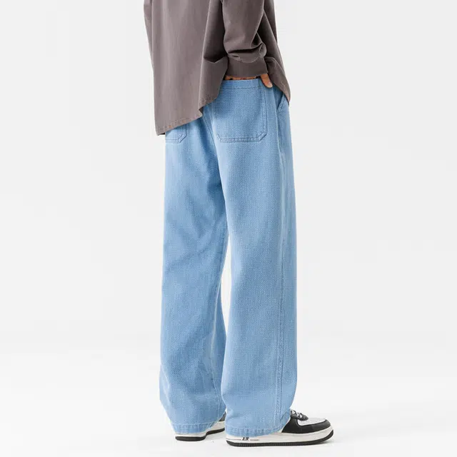 一碗士多 美式高街纯色百搭小众抽绳设计宽松垂感阔腿柔软舒适直筒显高显瘦日常活动户外通勤星空纹经典款牛仔裤 男女同款