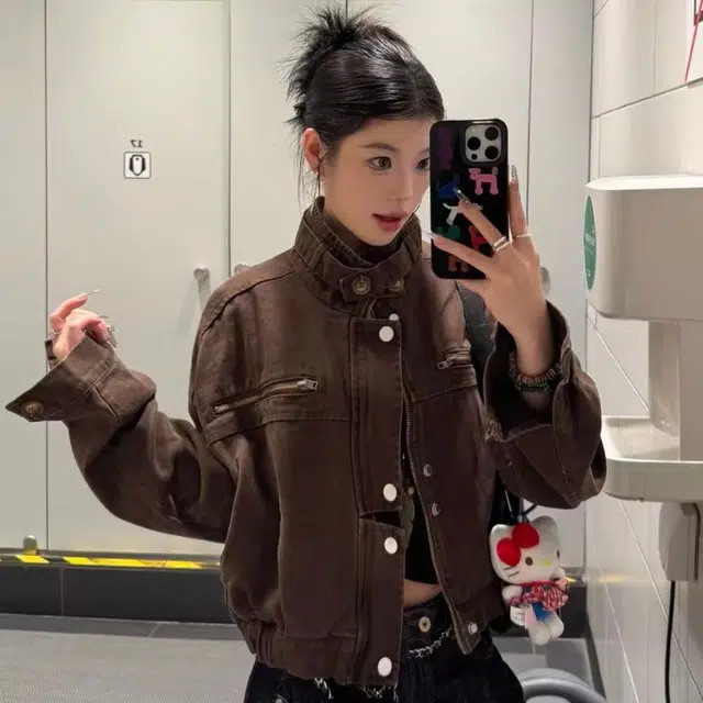 一碗士多 水洗做旧巴恩风工装高街美式复古牛仔立领高级感痞帅飞行员机车服宽松休闲简约时尚百搭日常户外通勤夹克 男女同款