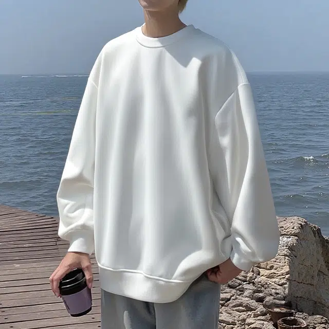 一碗士多 纯色基础款美式复古户外通勤日常百搭舒适透气亲肤宽松内搭上衣简约多色可选高街潮牌学院风圆领微弹套头落肩长袖卫衣 男女同款