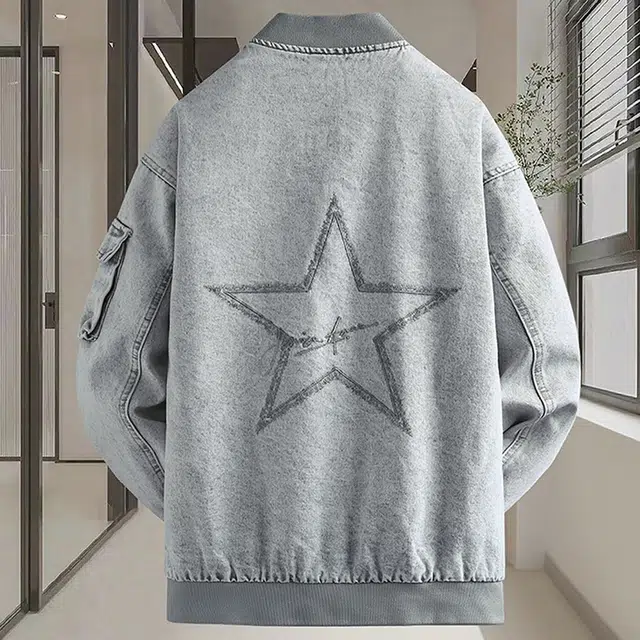 一碗士多 美式复古高街小众百搭简约字母个性时尚痞帅日常通勤户外徒步宽松舒适做旧水洗落肩袖夹克 男女同款