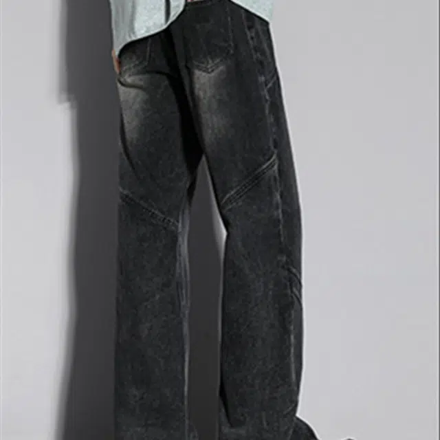 一碗士多 美式高街复古经典小众百搭宽松显高阔腿直筒裤子日常户外舒适通勤运动做旧水洗拼接设计个性时尚牛仔裤 男女同款