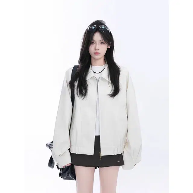 一碗士多 拼接解构纯色翻领拉链美式复古高街时尚流行痞帅个性高级设计日常通勤宽松舒适百搭不挑人夹克 男女同款