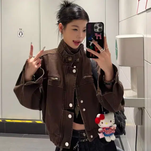 一碗士多 水洗做旧巴恩风工装高街美式复古牛仔立领高级感痞帅飞行员机车服宽松休闲简约时尚百搭日常户外通勤夹克 男女同款