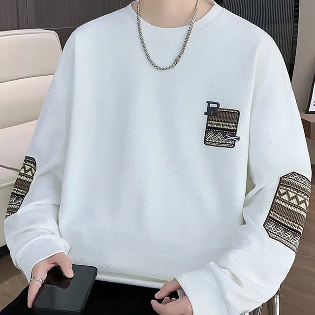 一碗士多 美式高街百搭复古小众简约纯色基础款独特刺绣设计宽松舒适亲肤垂感日常通勤户外圆领卫衣 男女同款