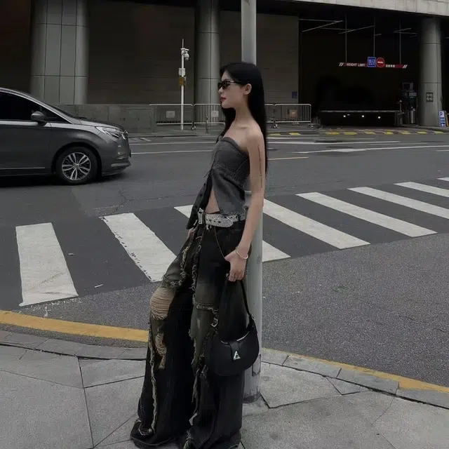 一碗士多 毛边破洞拉链大口袋水洗磨白做旧潮流美式高街复古时尚松弛感设计感强穿搭炸街嘻哈痞帅牛仔裤 男女同款