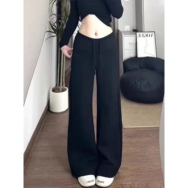 一碗士多 绑带纯色拉链口袋美式复古直筒高街时尚流行痞帅个性高级设计日常通勤宽松舒适百搭休闲裤 男女同款