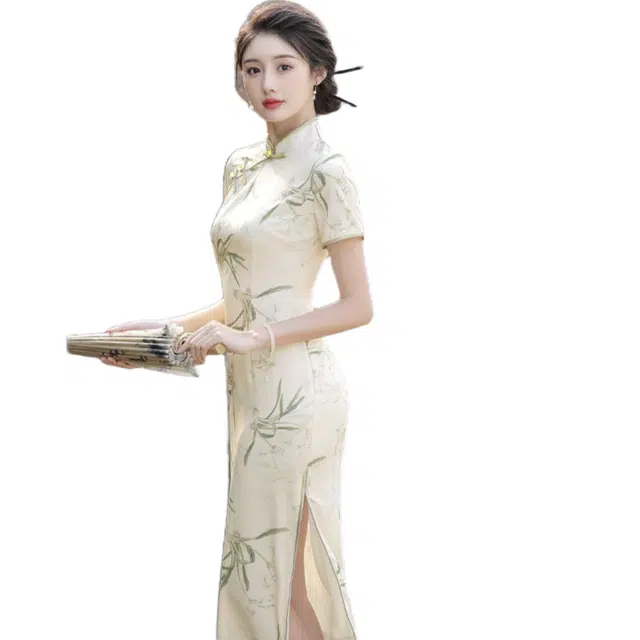 一碗士多 新中式连衣裙女夏季气质国风短袖长款显瘦年轻款裙子旗袍 女款