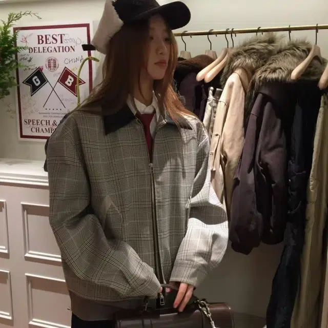 一碗士多  千鸟格撞色翻领格子小众高级设计感无性别主义静默美式复古街头潮流时尚宽松休闲舒适日常城市户外通勤百搭老钱风棒球服 男女同款