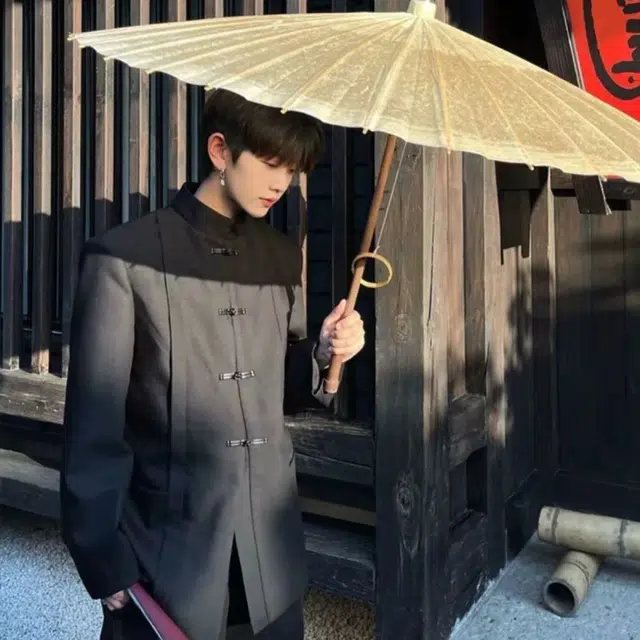 一碗士多 中国风盘扣纯色新中式中山装立领唐装垫肩民国学生高级感休闲复古风设计感出片清冷风西装 男女同款