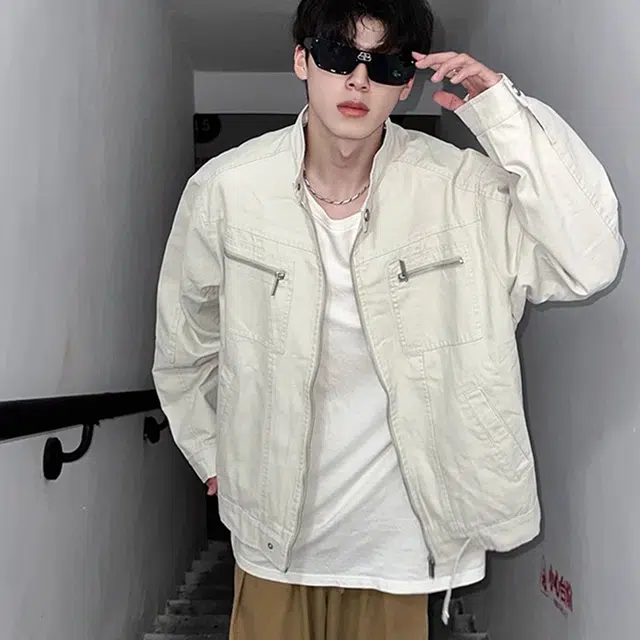 一碗士多 美式复古小众百搭纯色简约宽松日常通勤户外运动解构明线设计褶皱水洗帆布长袖夹克 男女同款