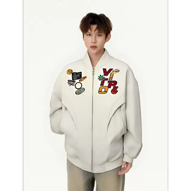 一碗士多 压花拼接结构拉链美式复古高街时尚流行痞帅个性高级设计日常通勤宽松舒适百搭不挑人夹克 男女同款