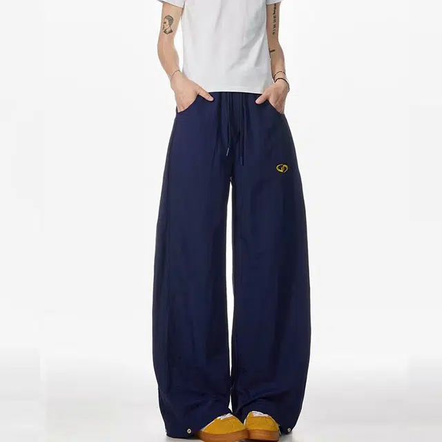 一碗士多 直筒刺绣高级感设计时尚美式复古慵懒风工装裤微喇通勤日常百搭弯刀裤舒适宽松跳舞出片纯色长款休闲裤 男女同款