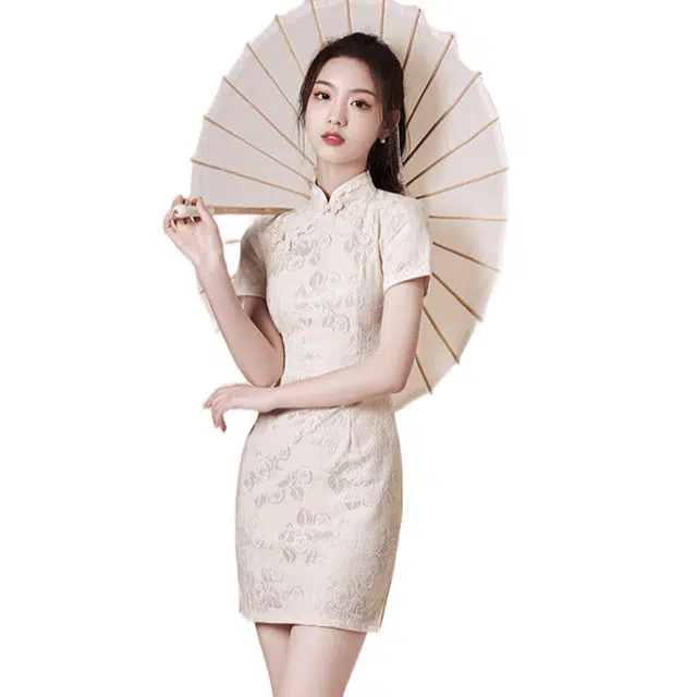 一碗士多 中国风夏年轻款日常少女改良版连衣裙夏季短款复古旗袍 女款