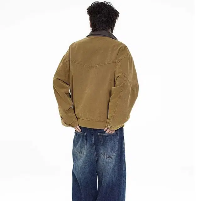 一碗士多 美式复古高街小众百搭纯色简约宽松舒适个性痞帅时尚通勤户外日常运动单排扣翻领基础款夹克 男女同款